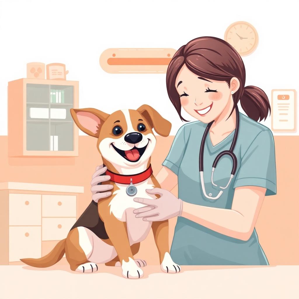 A friendly veterinarian with a happy dog